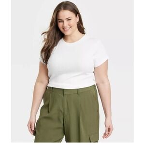 A New Day Womens Ribbed Crew Neck Short Sleeve‎ T Shirt White XXL